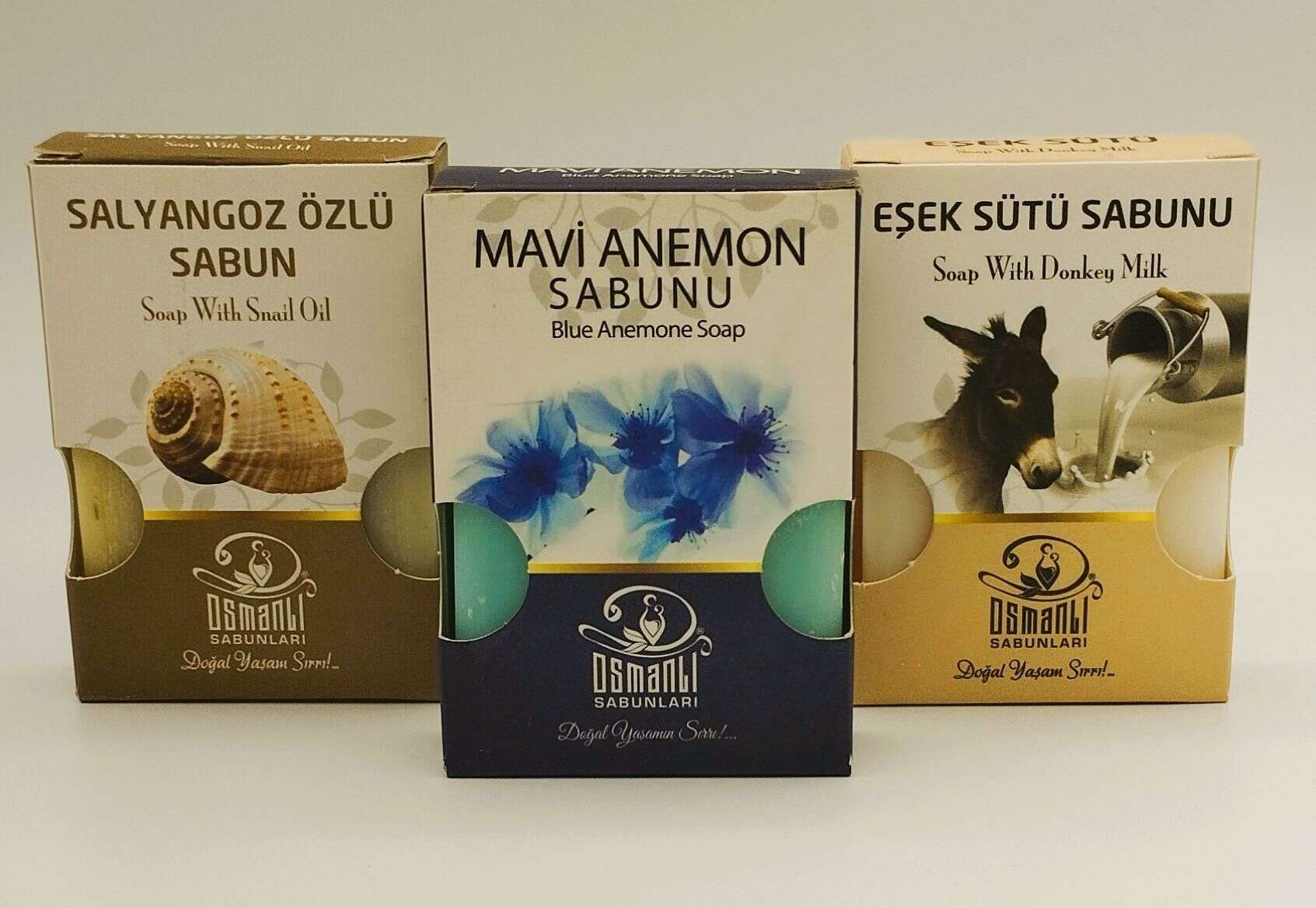 Salyangoz Özlü+ Mavi Anemon+ Eşek Sütü Sabunu 100 gr x 3